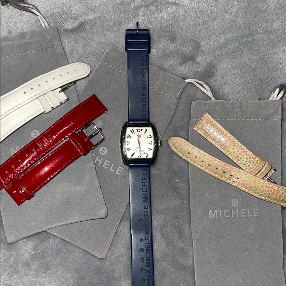 Michele Watch with 3 Leather Bands & 1 rubber